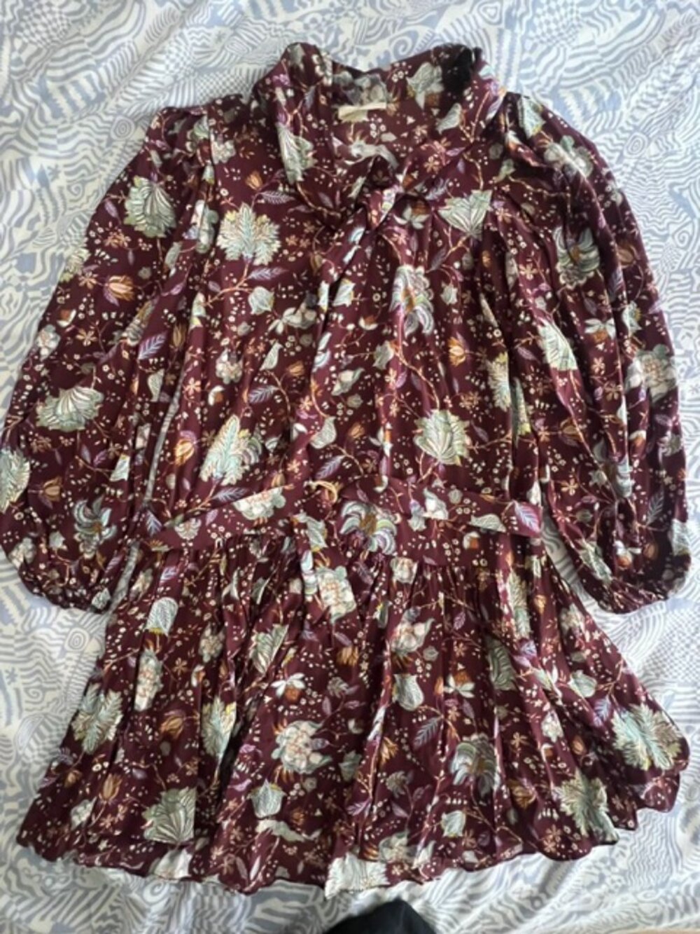 Ulla Johnson Lula Long Puff Sleeved Silk Crepe Dress, Size 4--Runs L, Fits 4-8